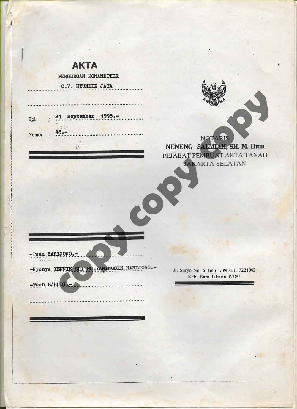 Akta Perseroan Komanditer CV. Hyundik Jaya